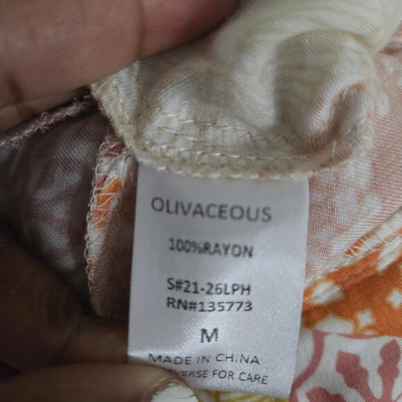 Olivaceous Patchwork Palazzo Print Pants Orange Yellow Rayon Wide Flare Medium - Picture 13 of 13